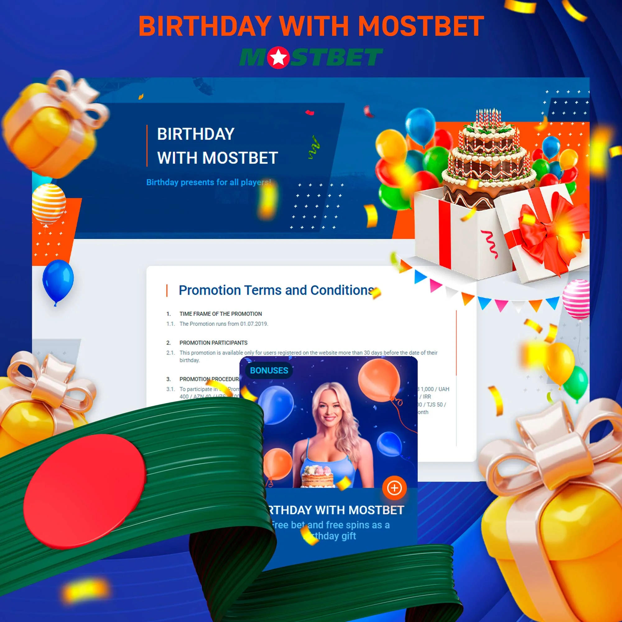 How does Birthday with Mostbet bonus work?