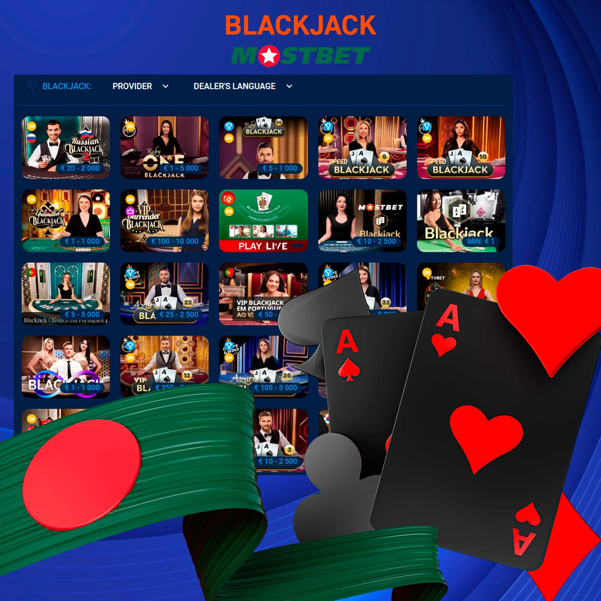 What blackjack games does Mostbet offer?