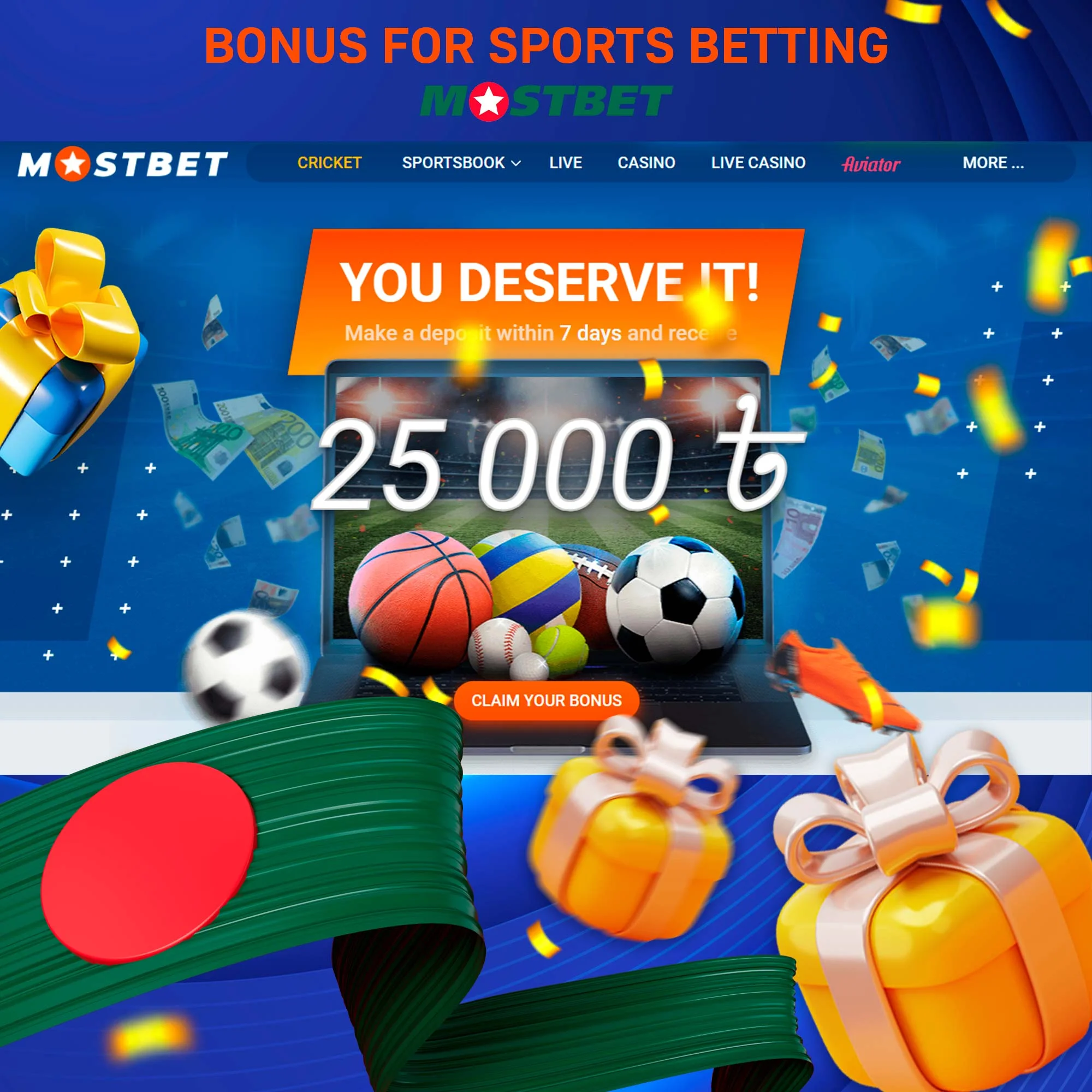 What sports bonuses does Mostbet offer?