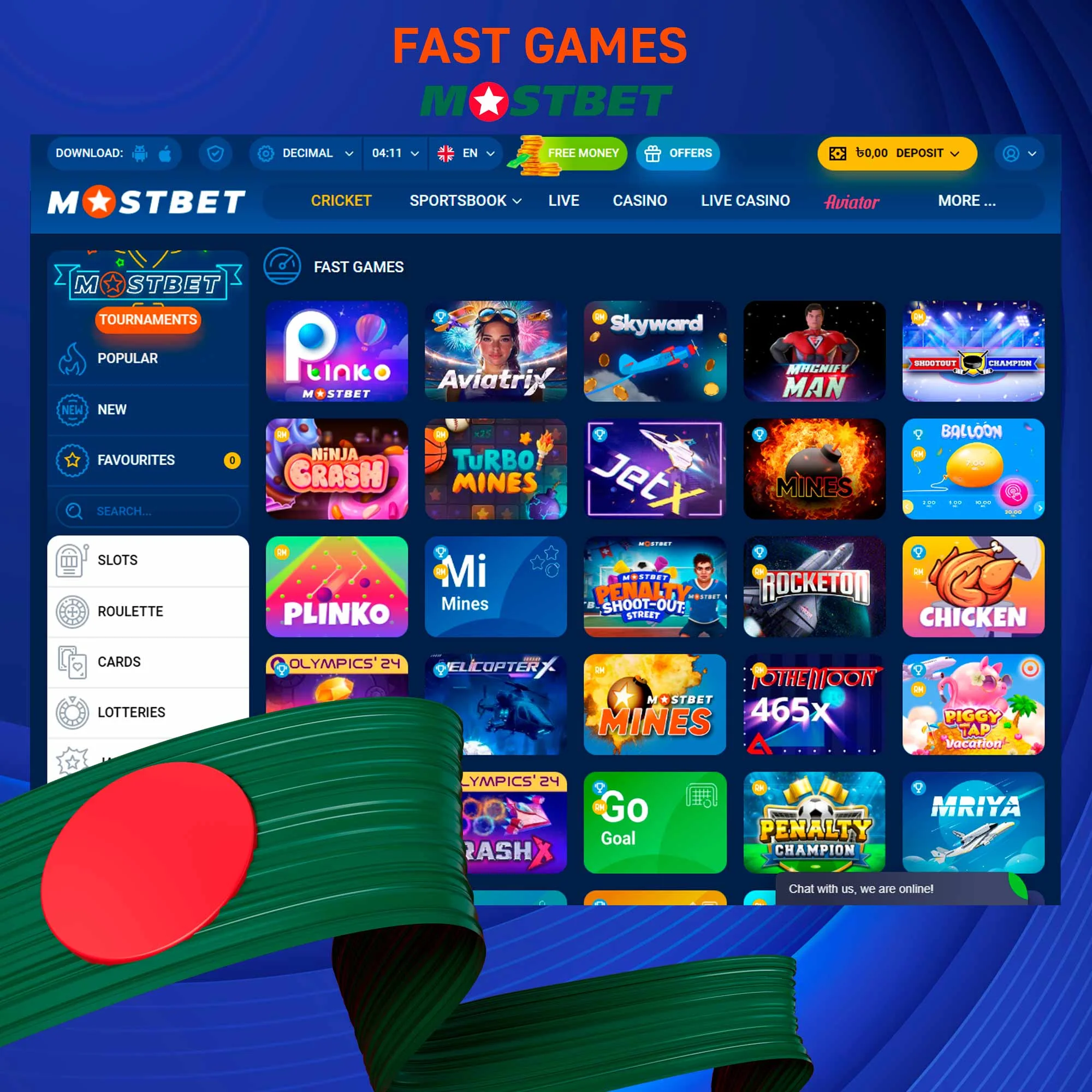 What fast games does Mostbet offer?