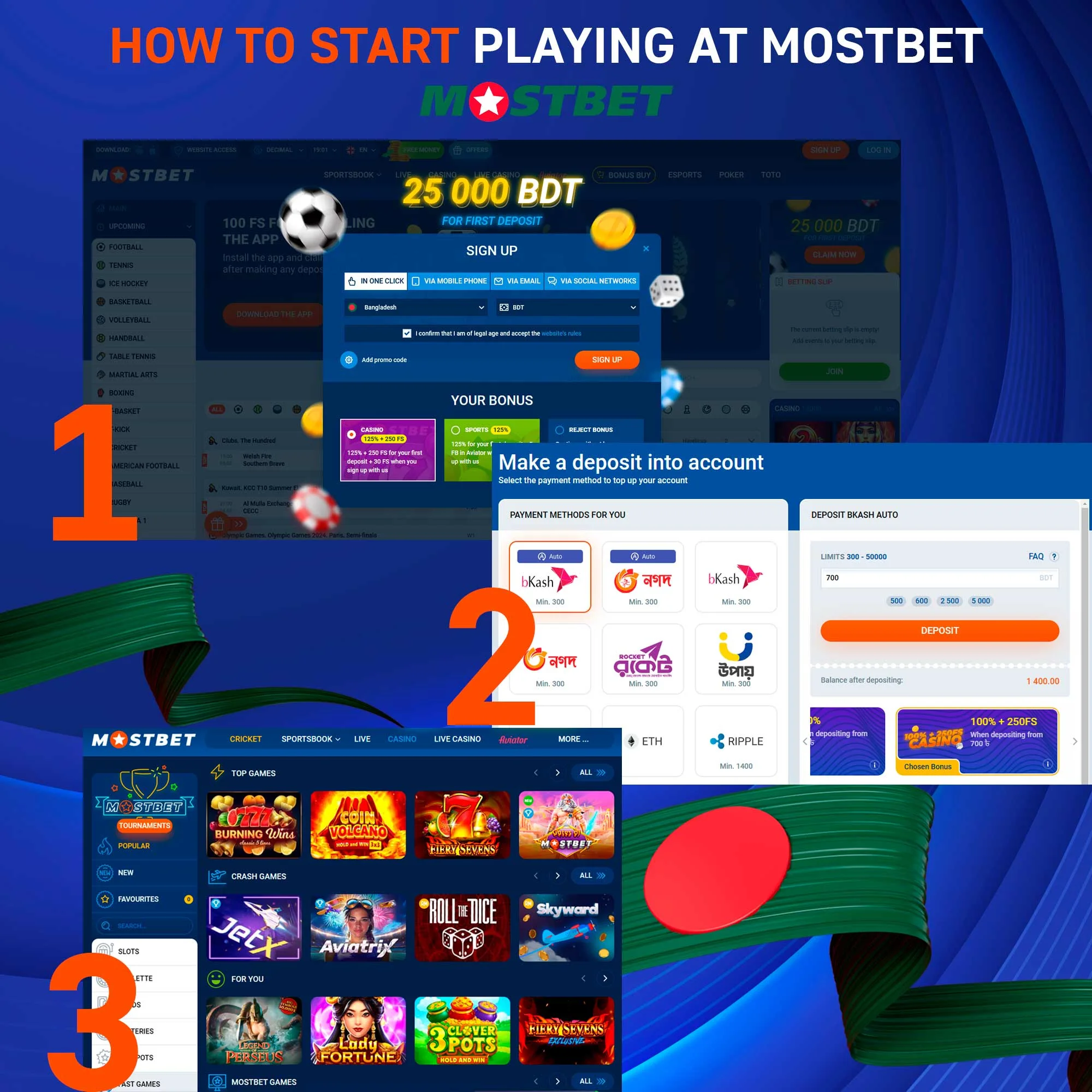 Instructions for starting games and betting at Mostbet