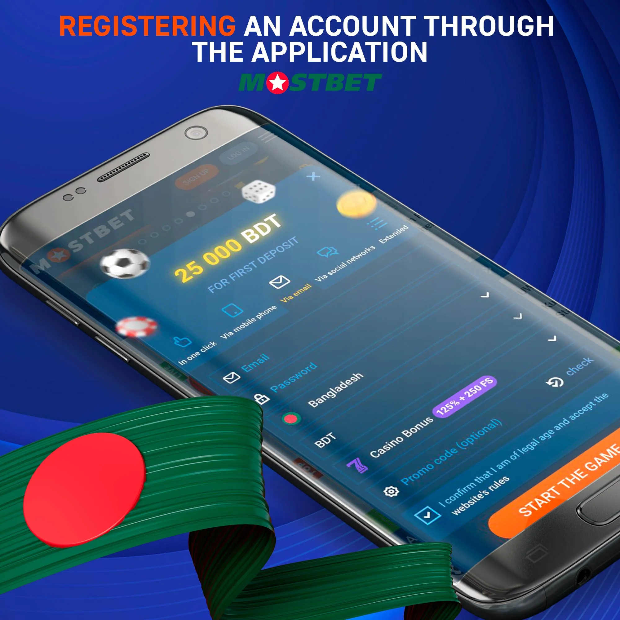 Instructions on how to register via the mobile application at Mostbet