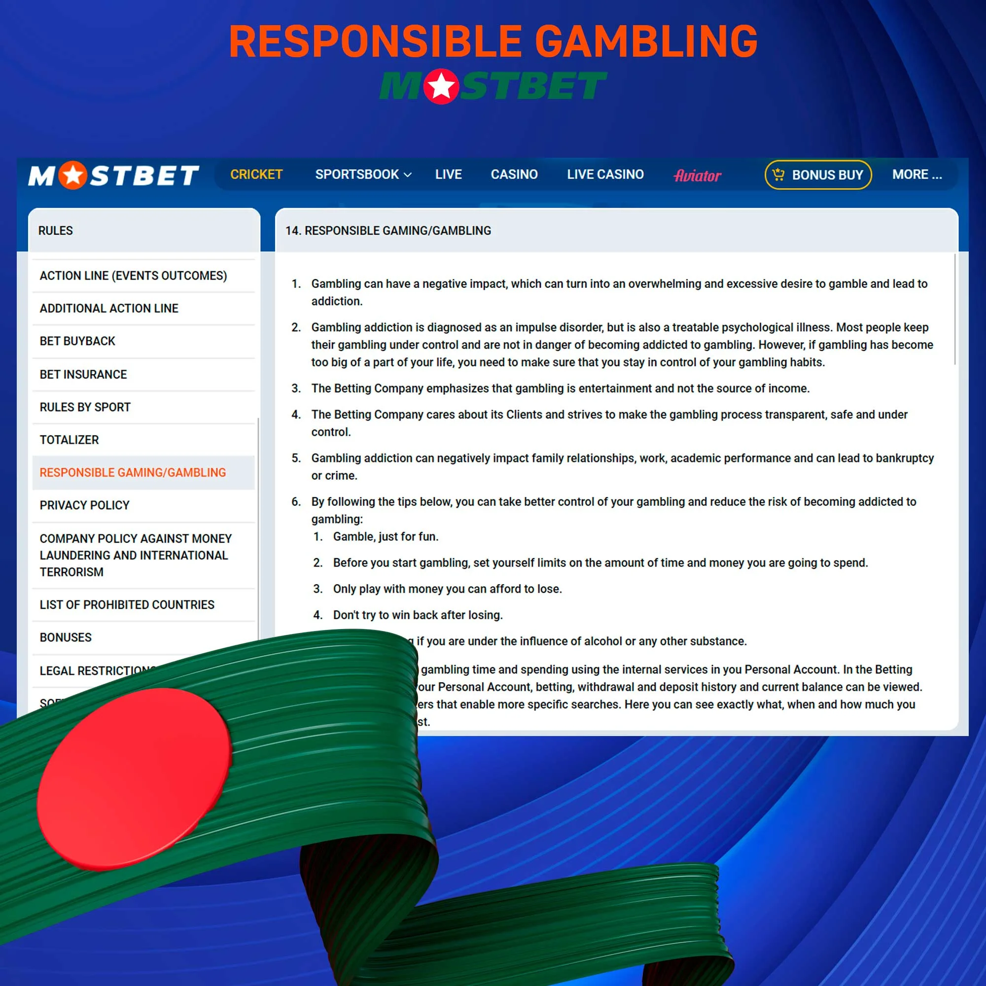 How does the rule on responsible gambling Mostbet work?