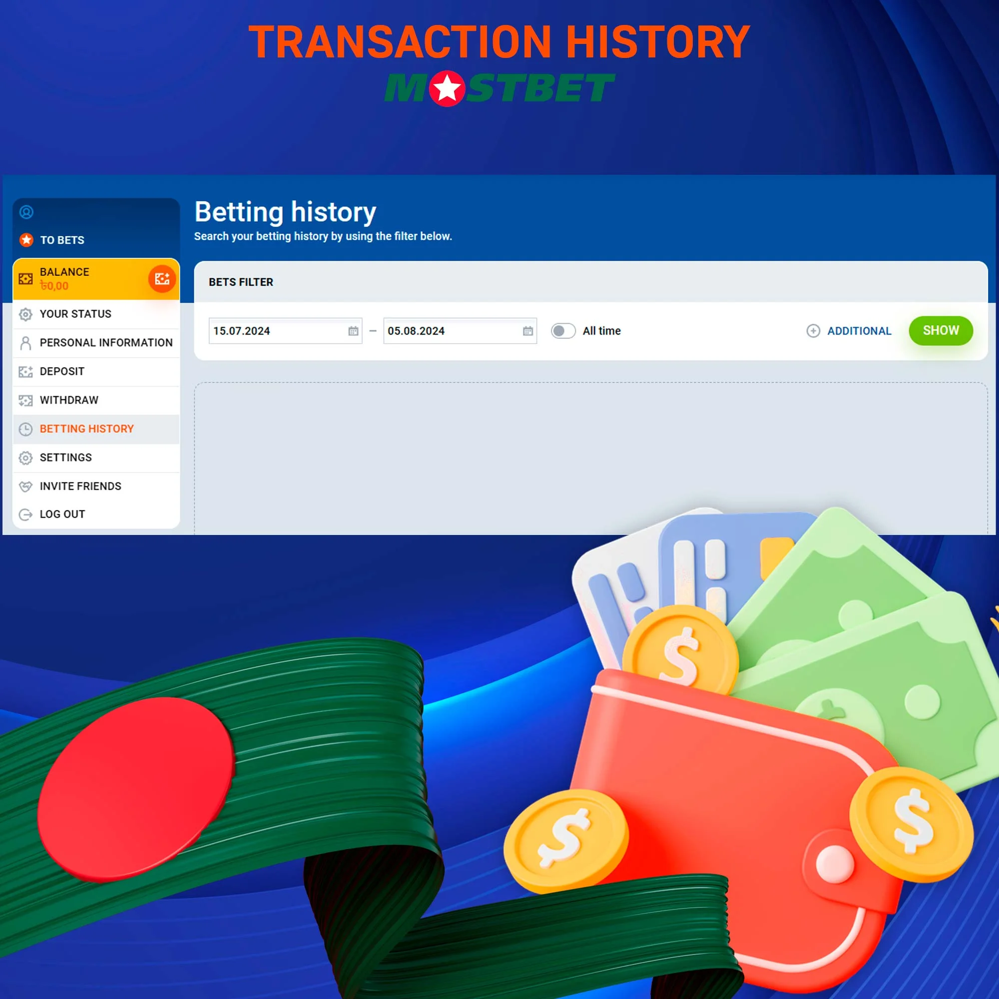 How to check transaction history on Mostbet?