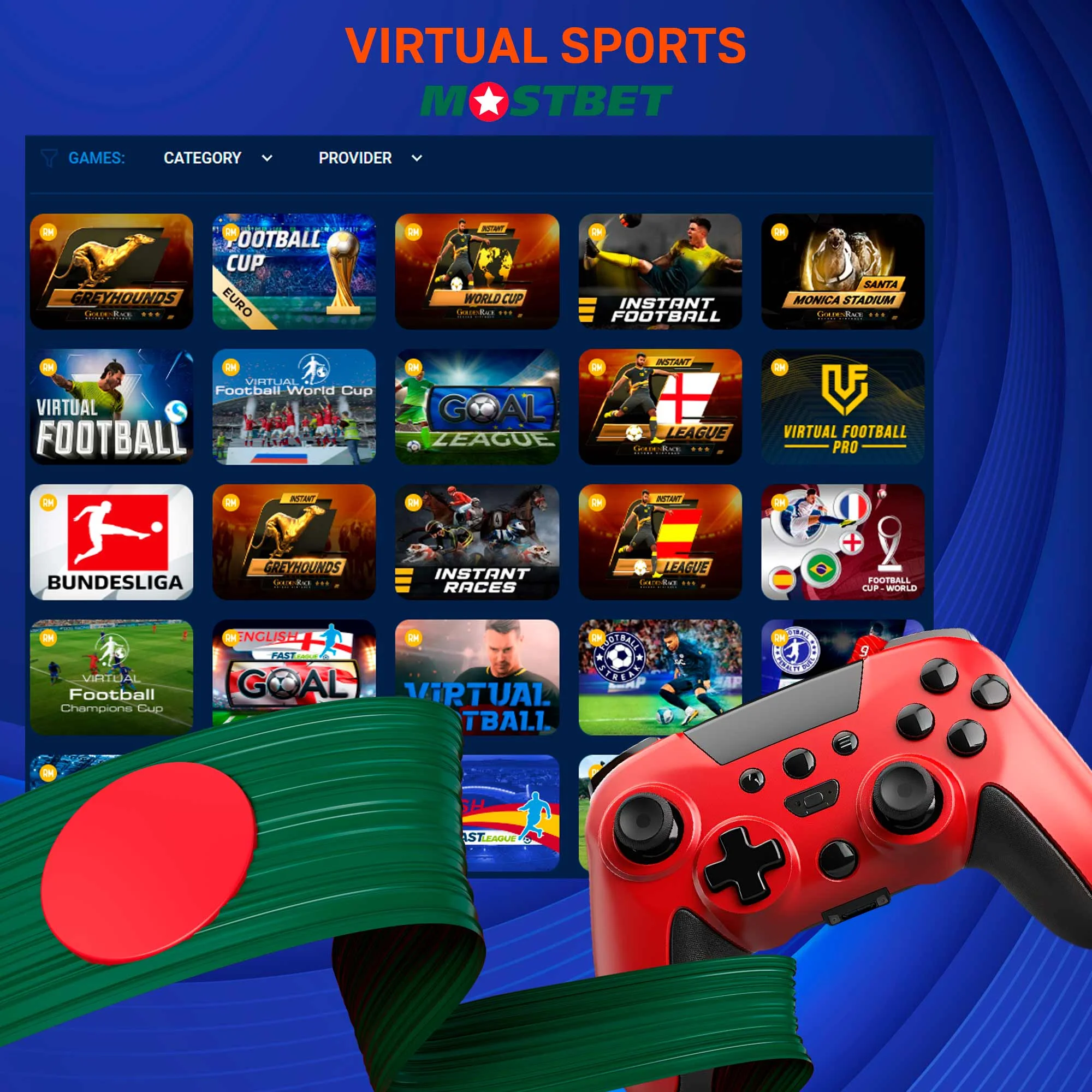 What virtual sports games does Mostbet offer?